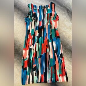NWOT Ronni Nicole Black Blue Multicolor Print Sheath Sleeveless Dress‎ 6 (A1)